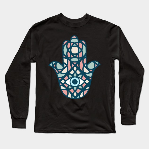 Hamsa Hand Evil Eye Long Sleeve T-Shirt by livania